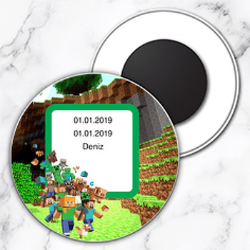 Minecraft Temalı Daire Plastik Magnet