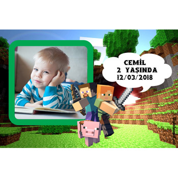 Minecraft Temalı Doğum Günü Plastik Magnet