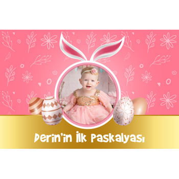 Minik Çiçek Desenli Pembe Fonda Paskalya Temalı Doğum Günü Afiş