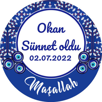 Minik Çiçekli Çini Desen ile Nazarlıklı Sünnet Temalı Akrilik Daire Magnet