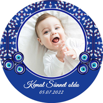 Minik Çiçekli Çini Desen ile Nazarlıklı Sünnet Temalı Sticker