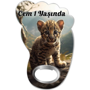 Minik Kedi Leopar Temalı Ayak İzi Magnet Açacak