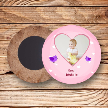 Minik Kuş Temalı Hoşgeldin Bebek Ahşap Daire Magnet