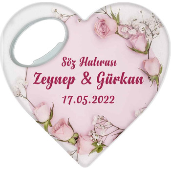 Minik Pembe Güller Temalı Kalp Şekilli Magnet Açacak