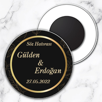 Minimal Gold Dallar ile Daire Çerçeve Temalı Daire Plastik Magnet