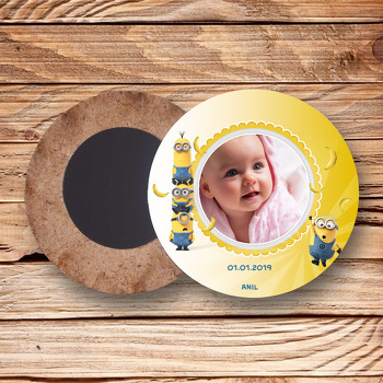 Minion 2 Temalı Resimli Ahşap Daire Magnet