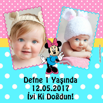 Minnie Mouse 2 Temalı Kare Parti Afiş