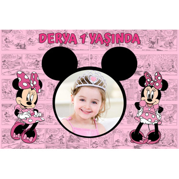 Minnie Mouse Çizgi Roman Fon Temalı Doğum Günü Afiş