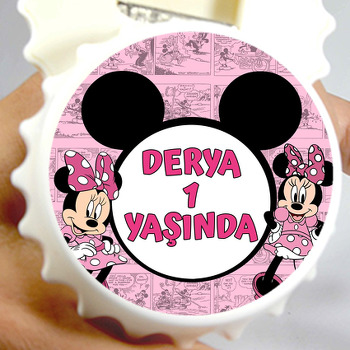 Minnie Mouse Çizgi Roman Fon Temalı Kapak Şekilli Magnet Açacak