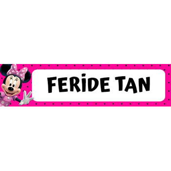 Minnie Mouse ile Pembe Puantiyeli Fon Temalı Kalem Etiketi