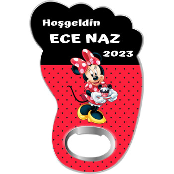 Minnie Mouse ile Siyah Yarım Fon Temalı Ayak İzi Magnet Açacak