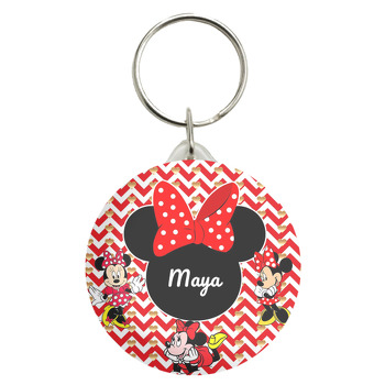 Minnie Mouse ile Zigzag Kırmızı Fon Temalı Anahtarlık