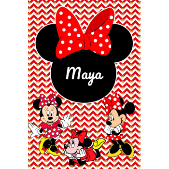 Minnie Mouse ile Zigzag Kırmızı Fon Temalı Doğum Günü Magnet