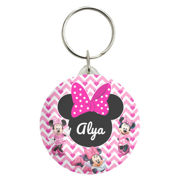 Minnie Mouse ile Zigzag Pembe Fon Temalı Anahtarlık