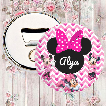 Minnie Mouse ile Zigzag Pembe Fon Temalı Magnet Açacak