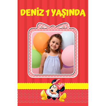 Minnie Mouse Kırmızı Puantiye Sarı Şerit Temalı Plastik Magnet