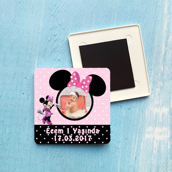 Minnie Mouse Temalı Kare Plastik Kare Magnet