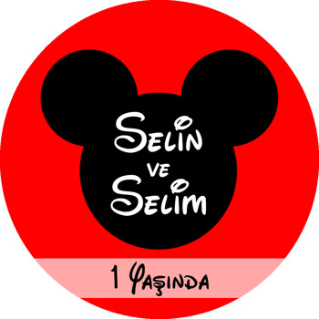 Minnie ve Mickey Mouse Temalı Akrilik Daire Magnet