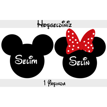 Minnie ve Mickey Mouse Temalı Beyaz İkiz Afiş