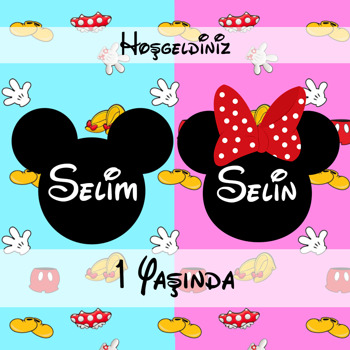 Minnie ve Mickey Mouse Temalı İkiz Kare Afiş