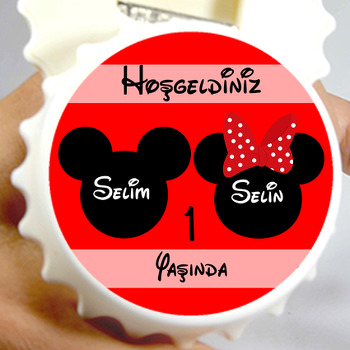 Minnie ve Mickey Mouse Temalı Kırmızı İkiz Kapak Şekilli Magnet Açacak