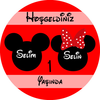 Minnie ve Mickey Mouse Temalı Kırmızı İkiz Sticker