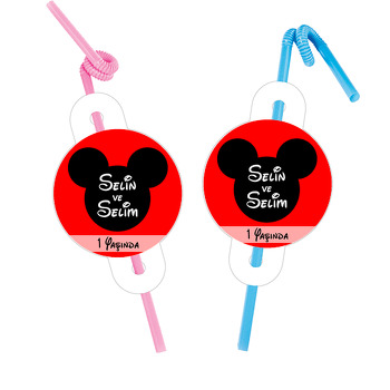 Minnie ve Mickey Mouse Temalı Pipet ve Kartı