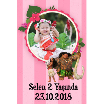 Moana Pink Temalı Doğum Günü Plastik Magnet