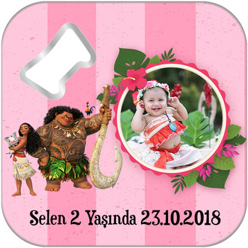 Moana Pink Temalı Kare Magnet Açacak