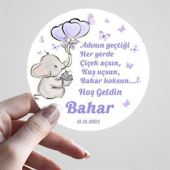 Mor Balonlu Bebek Fil Temalı Sticker