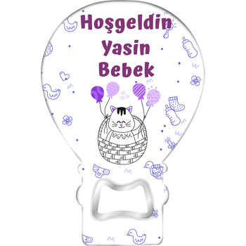 Mor Balonlu Sepette Kedi Temalı Balon Magnet Açacak