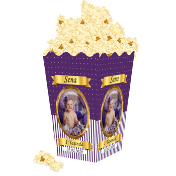 Mor Beyaz Gold Çerçeveli Temalı Popcorn Kutusu