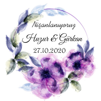 Mor Çiçek Temalı Söz Nişan Nikah Sticker