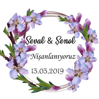 Mor Çiçek Temalı Söz Nişan Nikah Sticker