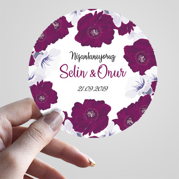 Mor Çiçekler Temalı Söz Nişan Nikah Sticker