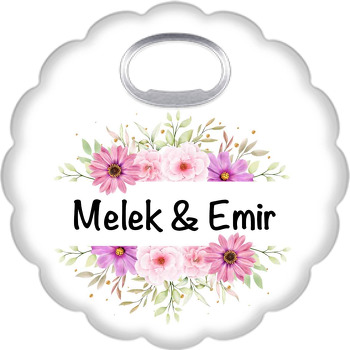 Mor Gerbera ile Pembe Karanfil Çiçekleri Temalı Çiçek Şekilli Magnet Açacak