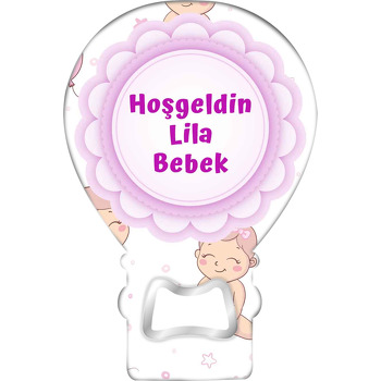 Mor Papatya Çerçeve ile Bebekli Fon Temalı Balon Magnet Açacak