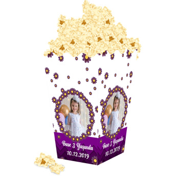 Mor Papatya Temalı Temalı Popcorn Kutusu