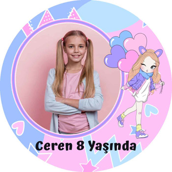 Mor Pembe Balonlar ile Genç Kız Temalı Sticker