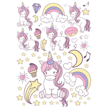 Mor Unicorn Temalı Duvar Sticker