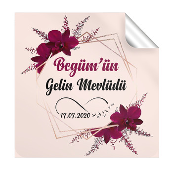 Mürdüm Rengi Çiçekli Çerçeve Temalı Söz Nişan Nikah Kare Sticker