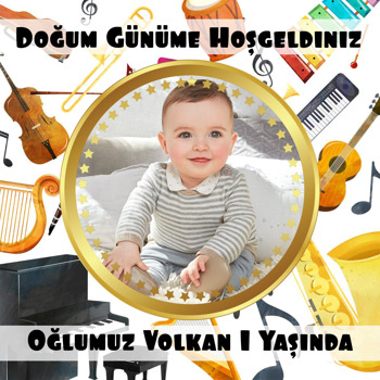 Müzik Enstrümanları Temalı Resimli Kare Afiş