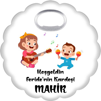 Müzik Sever Abla ile Erkek Bebek Kardeş Temalı Çiçek Şekilli Magnet Açacak