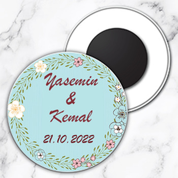 Narin Papatyalar Mavi Fon Temalı Daire Plastik Magnet