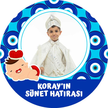 Nazar Boncuğu Fon ile Kırmızı Taçlı Sünnet Bebeği Temalı Sticker