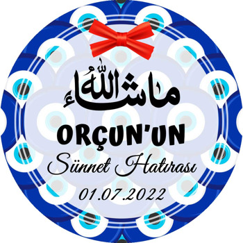 Nazar Boncuğu Fonda Kırmızı Kurdeleli Sünnet Temalı Sticker