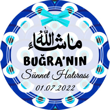 Nazar Boncuğu Fonda Turkuaz Kurdeleli Sünnet Temalı Sticker