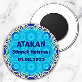 Nazar Boncuğu ile Grek Desen Temalı Daire Plastik Magnet