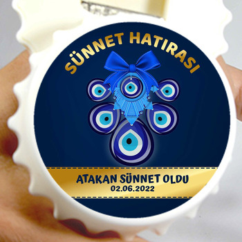 Nazar Boncuğu ile Mavi İşleme Sünnet Temalı Kapak Şekilli Magnet Açacak