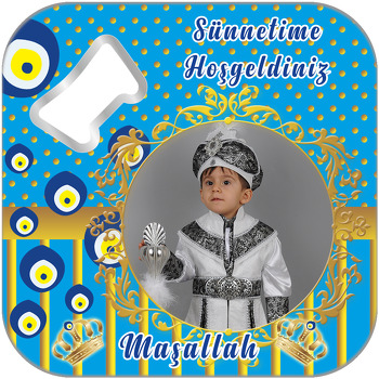 Nazar Boncuklu Sünnet Temalı Kare Magnet Açacak